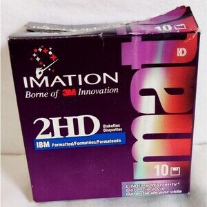 Imation 2HD IBM Box of 10 Diskettes Sealed 1998 Old Stock 1.44MB Floppy New
